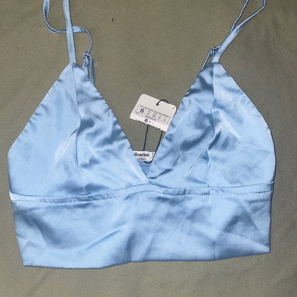 NWT Stradivarius Satin Blue Bralette Crop Top